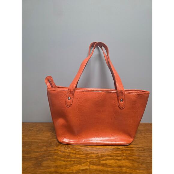 Patent Leather LAUREN RALPH LAUREN Women Handbag Orange Logo Purse Statement Zip - Picture 2 of 10